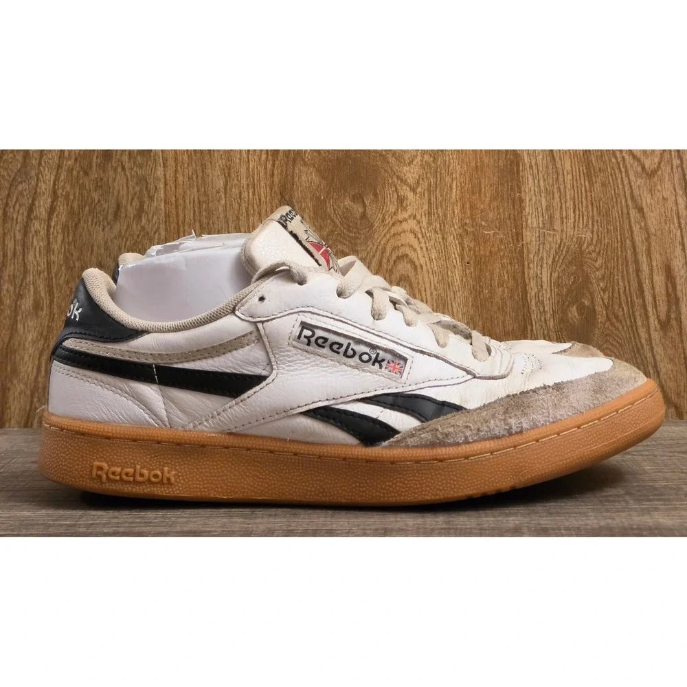 Reebok Club C Revenge Vintage Leather Shoes Men's Size 9.5 White Black Gum Sole